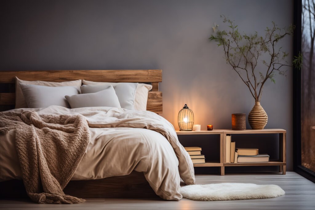 Cozy bedroom with a stylish made bed